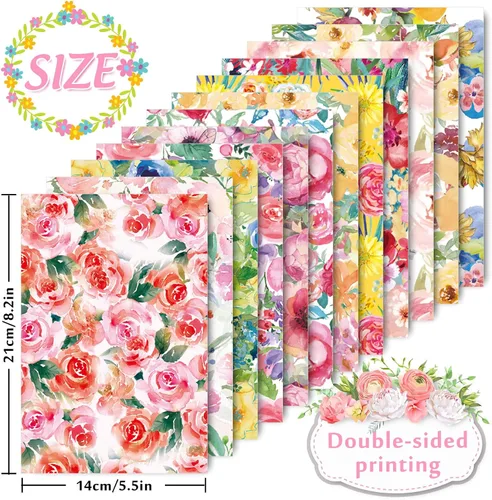 Miniatura 2 de Whaline 60 hojas de papel de patrón floral tamaño A5 acuarela flor álbum de recortes papel papel de doble cara primavera manualidades papeles