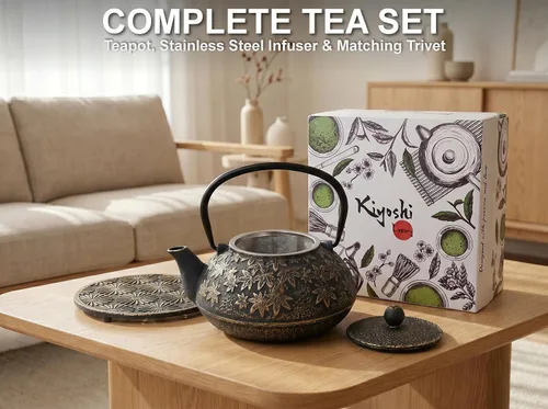 Miniatura 3 de Juego de 3 teteras japonesas de hierro fundido de gran capacidad de 40 onzas con salvamanteles e infusor de té de hojas sueltas, tetera de hierro