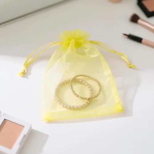 Miniatura 4 de G2PLUS 25 bolsas de organza amarillas de 5 x 7 pulgadas - Bolsas de malla transparente para joyería, bolsas de regalo de organza con cordón