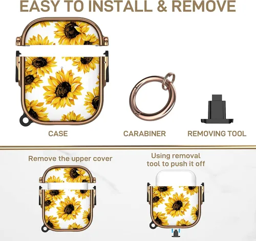 Miniatura 4 de Maxjoy para Funda de AirPods con Candado, Funda de AirPod con Flor, Funda Protectora Dura y Linda para AirPods 2, para Mujeres y Hombres, con oro +