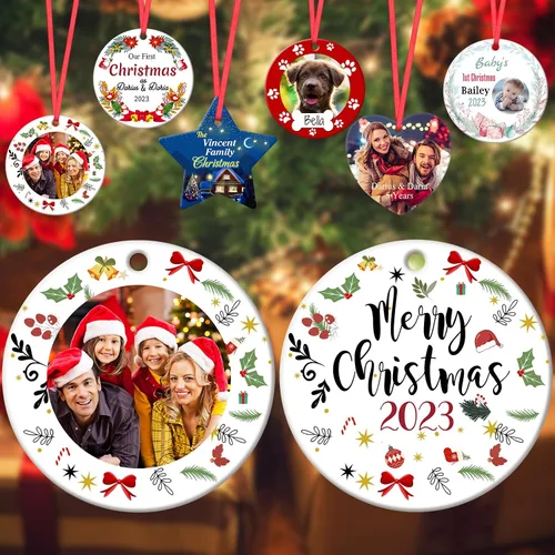 Miniatura 10 de Adornos de Navidad personalizados para la familia 2023, personaliza tus propios adornos de apellido para Navidad, decoración de árbol colgante