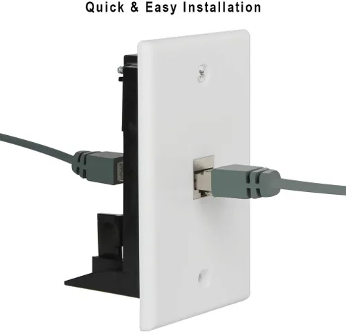 Miniatura 6 de Placa de pared Cat6 de 1 puerto RJ45 color blanco con soporte de montaje de bajo voltaje y acoplador hembra Cat6A blindado completo, aplicado a