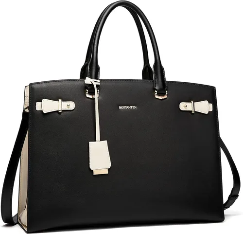 Miniatura 7 de BOSTANTEN Maletín para mujer de 15.6 pulgadas de cuero genuino para laptop, maletín de hombro para trabajo, bolso de mano