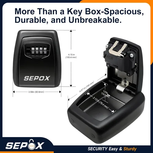 Miniatura 2 de SEPOX® Caja de cerradura de llave de acero inoxidable – Combinación de 4 dígitos reiniciable, resistente y gran espacio, resistente a la intemperie