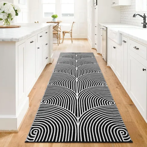 Miniatura 9 de Tiffasea Alfombra de Pasillo Lavable 2' x 5', Alfombra de Pasillo de Cocina Tejida de Algodón Alfombra de Entrada Negra y Blanca Interior/Exterior