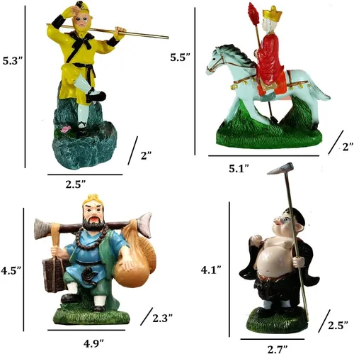 Miniatura 5 de 4 piezas de estatua de viaje al oeste, figura de Sun Wukong, escultura de monje de Buda de resina para decoración de oficina en casa, regalos