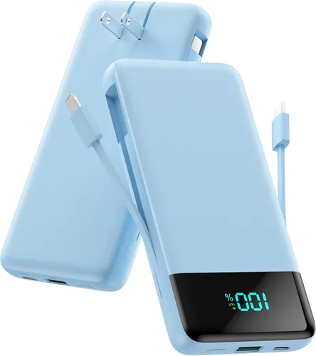 Miniatura 11 de Cargador portátil para iPhone con cables integrados y enchufe de pared, cargador de batería USB C de carga rápida de 13800 mAh, 4 salidas esenciales