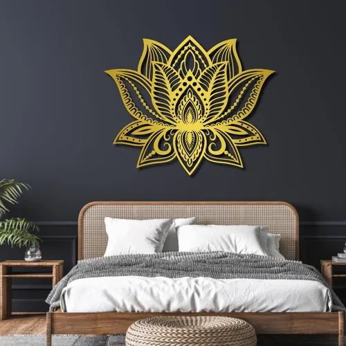 Fayholy Arte de pared de metal de mandala de flor de loto, decoración de pared de metal, arte de pared de mandala, decoración de pared de sala de