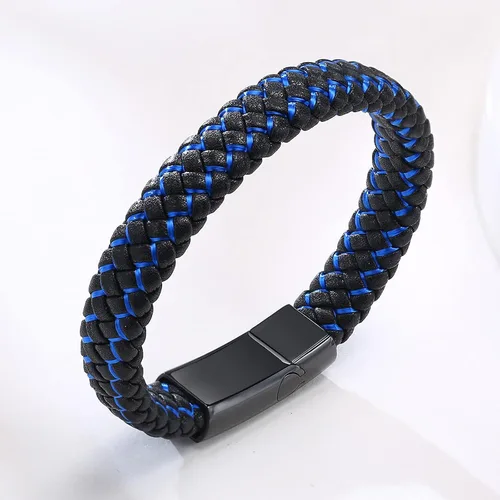 Miniatura 6 de VNOX Pulsera médica para hombres Pulsera de cuero genuino de acero inoxidable con alerta médica para hombres y mujeres, 8.3 pulgadas