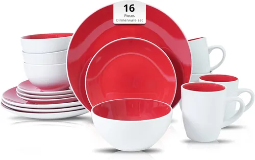 Miniatura 37 de Juego de 6 platos llanos en forma de cupé de gres de 10.5 pulgadas, muy rosa