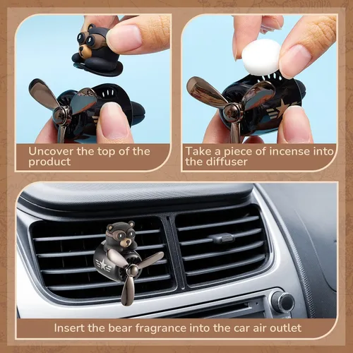 Miniatura 3 de Tallew Ambientador de coche lindo oso con clip de ventilación de coche con hélice giratoria de salida de 2.5 x 2.4 x 2.1 pulgadas, fácil