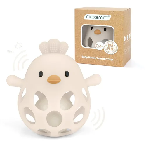 MCGMITT Mordedores para bebés 3-6 meses, sonajas de silicona de fácil agarre para bebés 0-6 meses, juguetes Montessori para bebés sin BPA no tóxicos