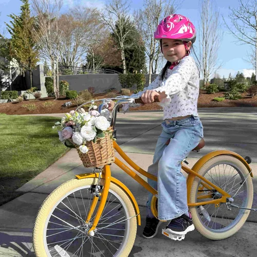 Miniatura 7 de Glerc Little Molly - Bicicleta de crucero retro para niños de 2 a 13 años de edad con cesta de mimbre y ruedas de entrenamiento/soporte, varios