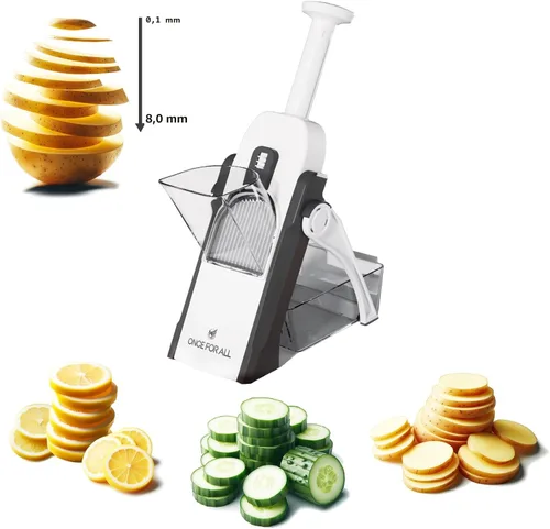 Miniatura 8 de ONCE FOR ALL Cortadora de mandolina segura para cocina, rebanadora de verduras profesional para rebanadas de patata de alimentos, grosor ajustable