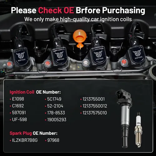 Miniatura 5 de BDFHYK Bobinas de encendido UF598 y bujía de iridio 97968 Compatible con Mini Cooper Countryman Paceman l4 1.6L Reemplaza 5C1749 178-8533 E1098