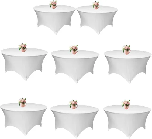 Paquete de 8 manteles redondos de elastano blanco de 72 pulgadas, fundas de mesa de elastano de 6 pies, mantel redondo ajustado color negro, mantel