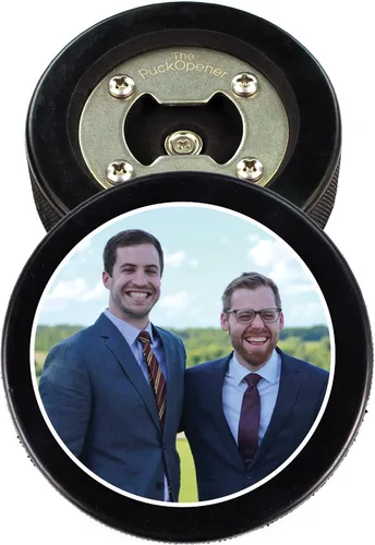 Miniatura 7 de Disco de hockey de acero inoxidable para abrebotellas, regalo para el mejor hombre padrinos de boda, disco impreso – Propuesta de disco de hockey