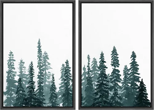 Miniatura 95 de SIGNWIN Lienzo enmarcado para pared, juego de arte con anillos de árbol de bosque grunge en blanco y negro, ilustraciones de naturaleza silvestre