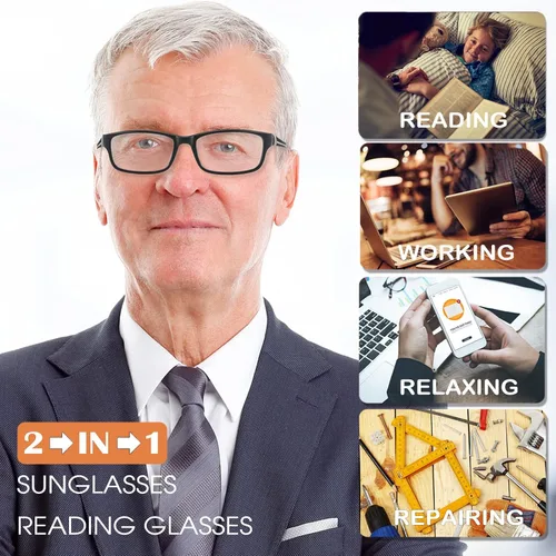 Miniatura 4 de Gafas de lectura anchas con luz azul para computadora, diseño deportivo, marco para cabeza grande, lentes fotocromáticos tintados