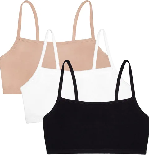 Fruit of the Loom Sujetador deportivo de algodón con tirantes delgados para mujer, paquete de 3 unidades, en colores de moda