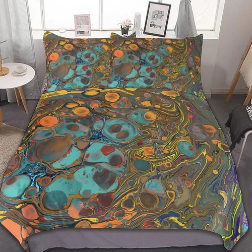 Miniatura 29 de Juego de 3 piezas de edredón neón que brilla en la oscuridad, funda de almohada de microfibra con cremallera para cama matrimonial, Queen