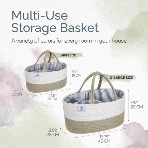 Miniatura 5 de KiddyCare Organizador de pañales tejido, canasta portátil multifuncional grande de color gris con asa, regalo de bebé para niños y niñas, Natural