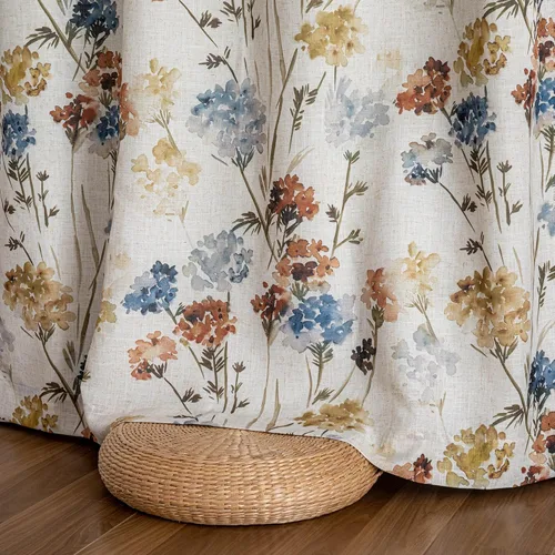 Miniatura 7 de MYSKY HOME - Cortinas de lino florales 100% blackout, de 95 pulgadas de largo, 2 paneles para sala de estar y dormitorio, doble capa