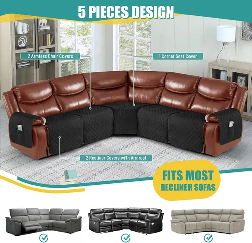 Miniatura 4 de Ruaozz Fundas de Sofá Seccional Reclinable Extra Grandes Impermeables Funda de Sofá para Sofá Reclinable en Forma de L de 5 Asientos Fundas de Sofá