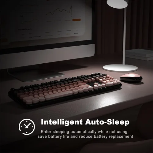 Miniatura 56 de KNOWSQT Combo de teclado y ratón inalámbrico, teclados lindos de tamaño completo estilo máquina de escribir 2.4G azul colorido - receptor USB Plug