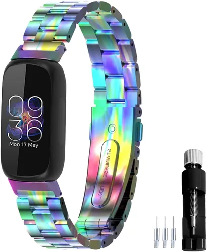 Miniatura 23 de Correa de reloj de metal compatible con Fitbit Inspire 3 de acero inoxidable, repuesto para reloj inteligente Inspire3, accesorio para mujeres