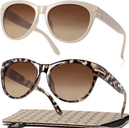 EASY READ Pack de 2 lentes de sol bifocales para leer para mujer, lentes de sol modernos con protección UV400