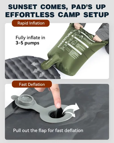 Miniatura 6 de Hikenture Colchoneta de dormir de camping con valor R 6.2, colchón ultraligero para todas las estaciones, alfombrilla de dormir compacta y aislada