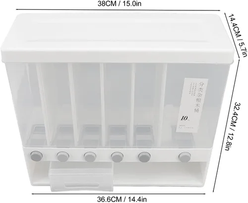 Miniatura 6 de Dispensador de arroz, dispensador de alimentos secos de 6 rejillas montado en la pared, recipientes grandes de almacenamiento de cereales secos