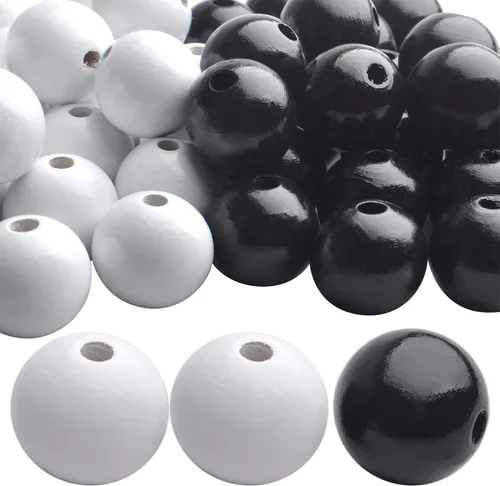 Miniatura 15 de Aylifu Cuentas de madera blancas, 100 cuentas de madera redondas de 0.787 pulgadas (0.787 in), cuentas espaciadoras sueltas con agujero grande