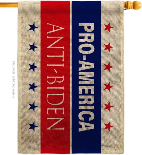 Bandera de la casa de arpillera anti Biden de Estados Unidos, presidente político, demócrata, republicano, fiesta del té de Estados Unidos, pancarta