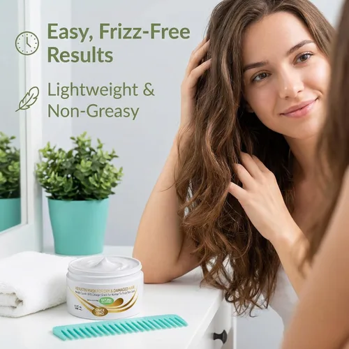 Miniatura 7 de VITAMINS hair cosmetics Mascarilla capilar de queratina para cabello seco dañado, biotina, colágeno y aceite de ricino, acondicionador profundo