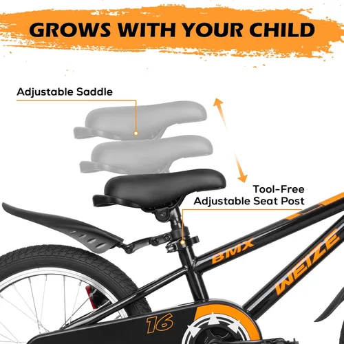 Miniatura 7 de WEIZE Bicicletas para niños, bicicleta estilo BMX para niños y niñas de 4 a 12 años de edad, bicicleta para niños con asiento ajustable, ruedas