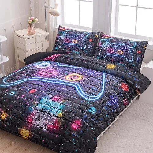 NINENINE Juego de ropa de cama de 5 piezas, juego de ropa de cama de tamaño individual para niños, juegos de edredón individual para niños con 1