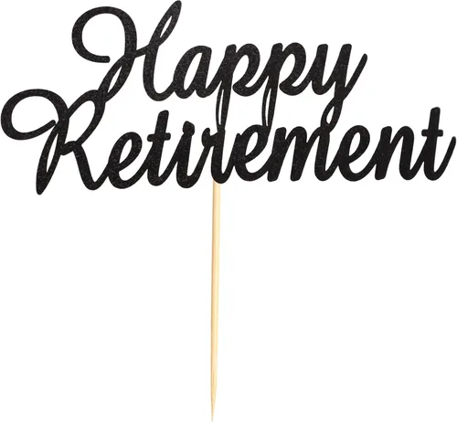 Miniatura 2 de Happy Retirement Cake Topper Retirado Cake Pick Jubilado Tema de Jubilación Fiesta de Cumpleaños Decoraciones Suministros - Negro Glitter