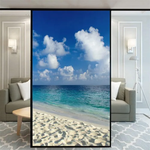 Miniatura 16 de Película decorativa de privacidad esmerilada sin pegamento para ventana, hermoso patrón de playa, puerta de vidrio, ventana, calcomanías