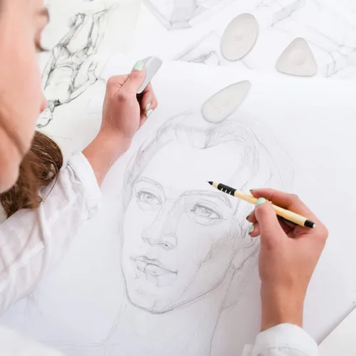 Miniatura 7 de Outus Borradores de cubo con agarre de diferentes formas, borrador de vinilo blanco para dibujo, escritura, bocetos (8)