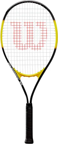 Wilson Energy XL - Kit de inicio de raqueta de tenis de cuerpo largo de aleación de titanio, viene con 3 overgrips negros y una lata de pelotas de