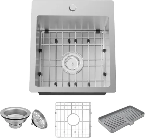 Miniatura 14 de Fregadero de cocina negro, fregadero de barra de acero inoxidable de 15 x 17 pulgadas, fregadero de cocina pequeño, elección ideal para espacios
