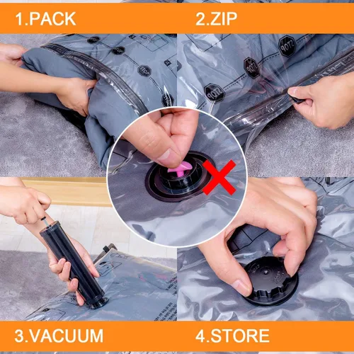 Miniatura 4 de 10 paquetes de bolsas de almacenamiento al vacío (5 x grandes, 5 x medianas), bolsas compresoras selladoras ahorradoras de espacio con bomba de mano