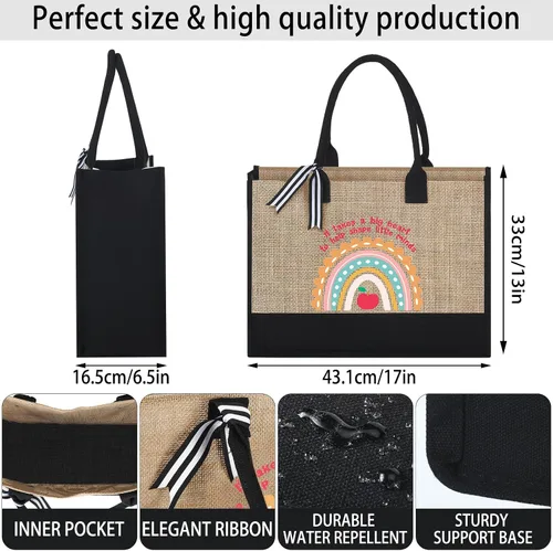 Miniatura 4 de Sanwuta 2 piezas de regalo de agradecimiento para profesores, bolsa de lona de yute arco iris, regalo de cumpleaños de agradecimiento para mujeres