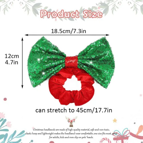 Miniatura 6 de CAKURE Coleteros para el cabello con lazo de Navidad, lazos verdes para el cabello, terciopelo rojo, banda elástica para el cabello, soporte