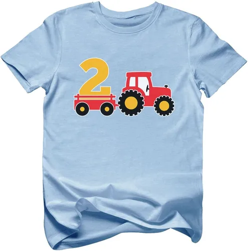 Tstars Camisa de 2 años de edad para el segundo cumpleaños para niños, construcción de fiestas, tractores para niños