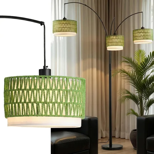 Miniatura 13 de Lámpara de pie de ratán para sala de estar, lámpara de pie boho de 80 pulgadas de altura con interruptor giratorio, lámpara de arco de 3 luces