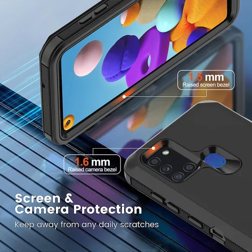 Miniatura 3 de Funda para Galaxy A21s versión de EE. UU., carcasa de cuerpo completo A21s con protector de pantalla integrado, funda de protección híbrida de tres
