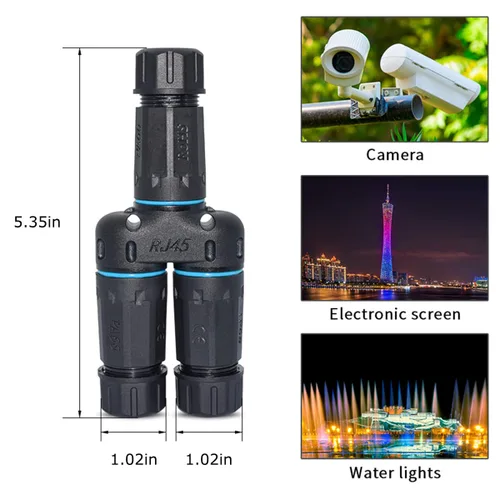 Miniatura 6 de ZUZONG IP68 Conector acoplador divisor RJ45 impermeable, conector Ethernet impermeable divisor de 1 entrada y 2 salidas IP68 conector de cable LAN